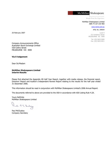 Thumbnail McMillan Shakespeare Half-year Report 2007-h1