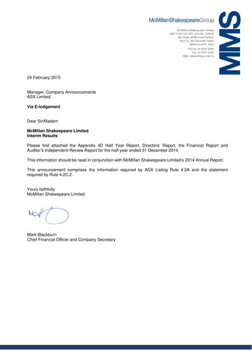 Thumbnail McMillan Shakespeare Half-year Report 2015-h1