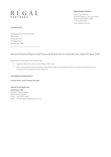 Vorschaubild Regal Partners Limited Halbjahresbericht 2025-h1