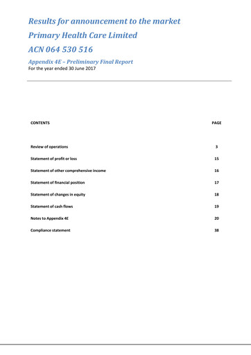 Thumbnail Healius Limited Financial Report 2017