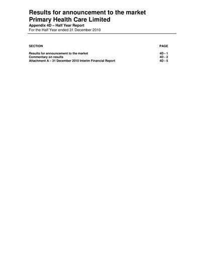 Thumbnail Healius Limited Half-year Report 2011-h1