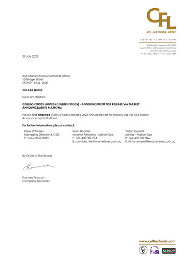 Thumbnail Collins Foods Limited Annual Report 2022
