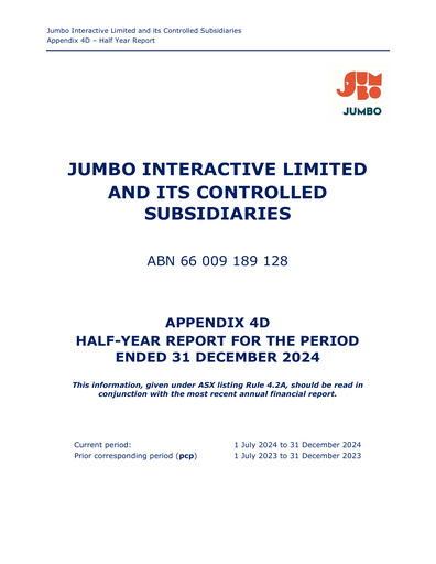 Thumbnail Jumbo Interactive Limited Half-year Report 2024-h2