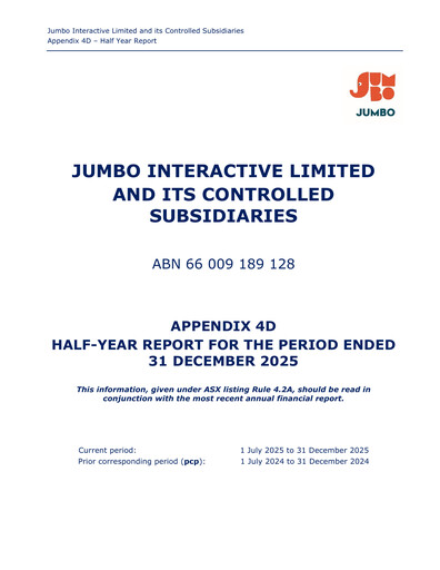 Thumbnail Jumbo Interactive Limited Half-year Report 2025-h2