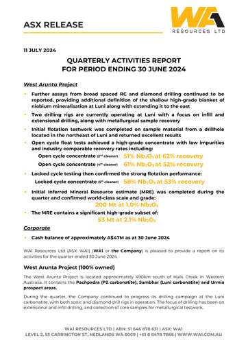 Thumbnail WA1 Resources Quarterly Report 2024-q4