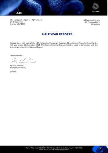 Thumbnail Alpha HPA Limited Annual Report 2025-h1