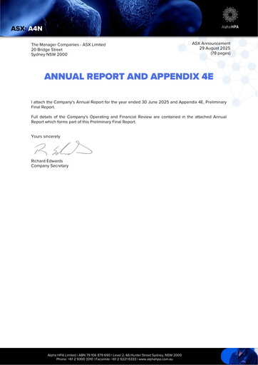 Thumbnail Alpha HPA Limited Annual Report 2025