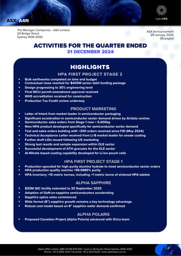 Thumbnail Alpha HPA Limited Quarterly Report 2024-q4