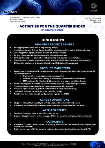 Thumbnail Alpha HPA Limited Quarterly Report 2026-q1