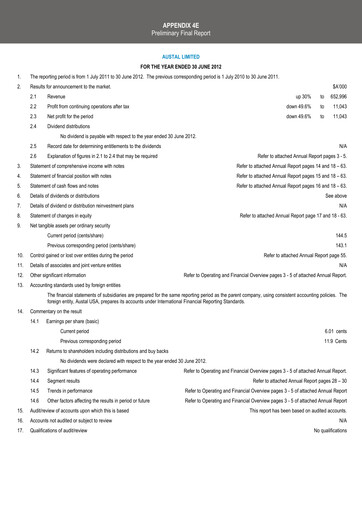 Miniature Austal Limited Rapport annuel 2012