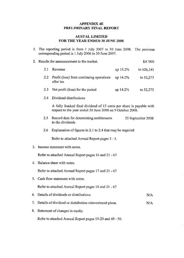 Vorschaubild Austal Limited Finanzbericht fy2008