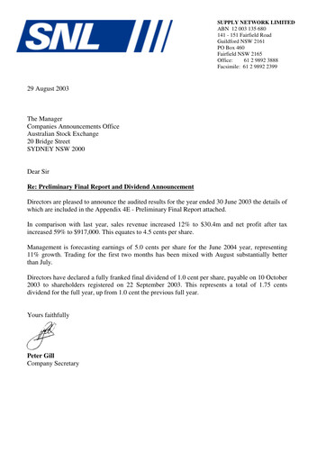 Thumbnail Supply Network Limited Financial Statement 2003