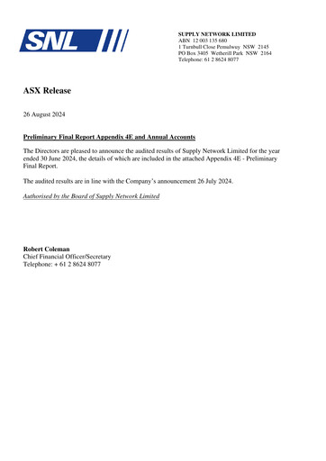 Thumbnail Supply Network Limited Financial Statement 2024