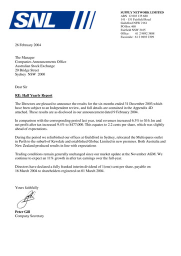 Thumbnail Supply Network Limited Half-year Report 2003-h2