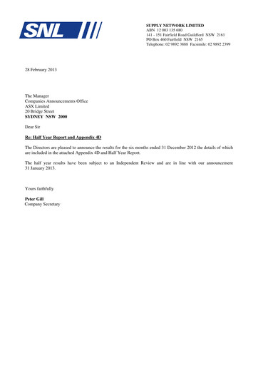 Thumbnail Supply Network Limited Half-year Report 2012-h2