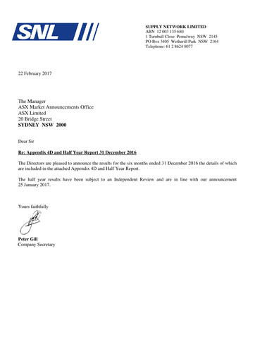 Thumbnail Supply Network Limited Half-year Report 2016-h2