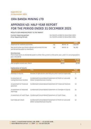 Thumbnail Ora Banda Mining Half-year Report 2025-2026-h1