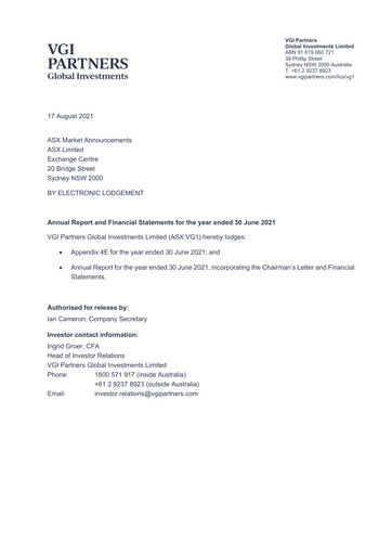 Thumbnail VGI Partners Global Investments Annual Report 2021
