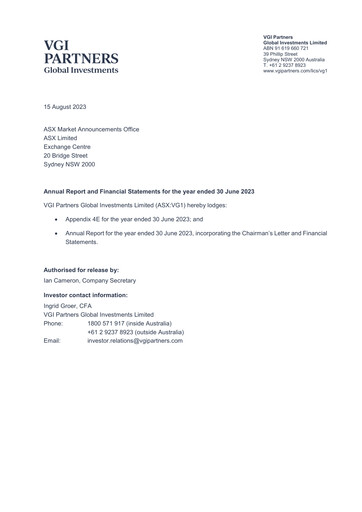 Thumbnail VGI Partners Global Investments Annual Report 2023