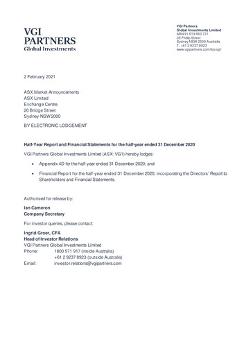 Thumbnail VGI Partners Global Investments Financial Report 2021-h1