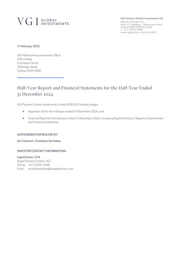 Thumbnail VGI Partners Global Investments Financial Report 2025-h1