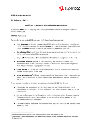 Thumbnail Superloop Limited Financial Report 2022-h1