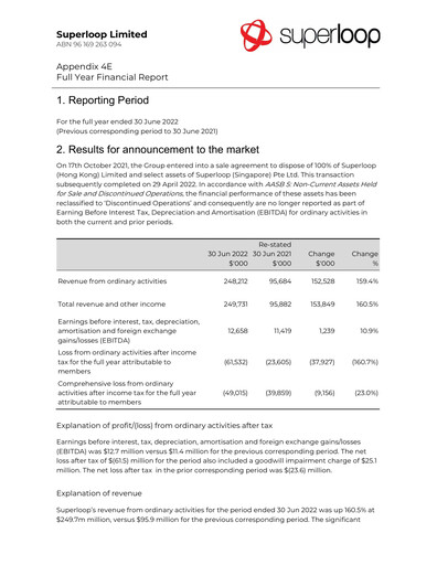 Thumbnail Superloop Limited Financial Report 2022