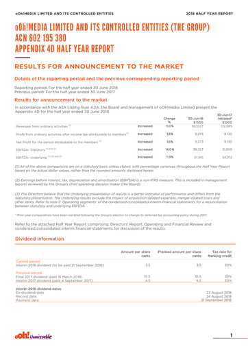 Thumbnail oOh!media Limited Half-year Report 2018-h1