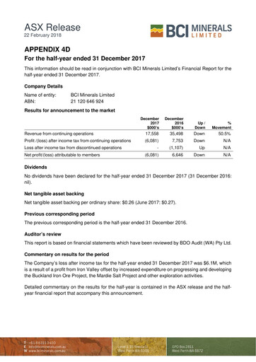 Thumbnail BCI Minerals Limited Half-year Report 2018-h1