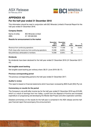 Thumbnail BCI Minerals Limited Half-year Report 2019-h1