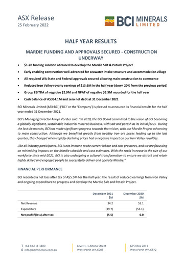 Thumbnail BCI Minerals Limited Half-year Report 2022-h1