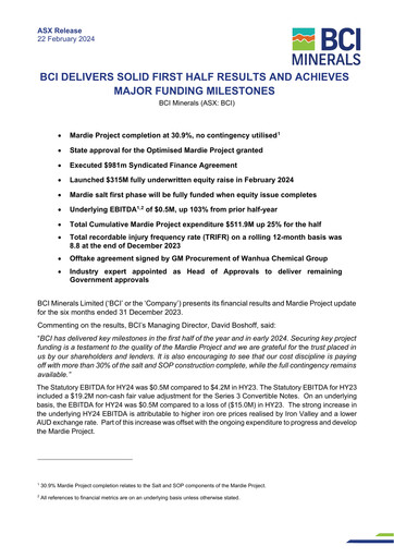 Thumbnail BCI Minerals Limited Half-year Report 2024-h1