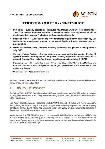 Thumbnail BCI Minerals Limited Quarterly Report 2017-q3