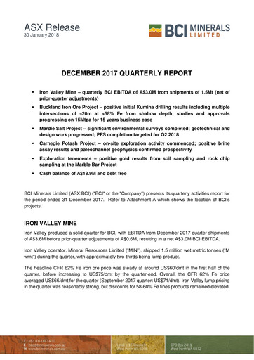 Thumbnail BCI Minerals Limited Quarterly Report 2017-q4