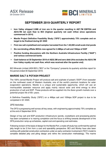 Thumbnail BCI Minerals Limited Quarterly Report 2019-q3