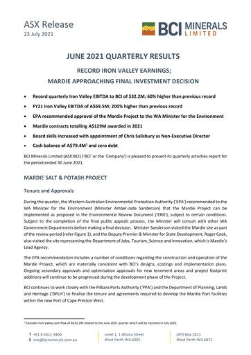 Thumbnail BCI Minerals Limited Quarterly Report 2021-q2
