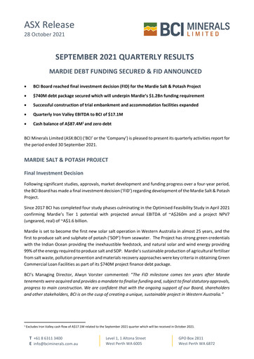 Thumbnail BCI Minerals Limited Quarterly Report 2021-q3