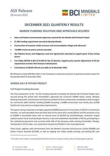 Thumbnail BCI Minerals Limited Quarterly Report 2021-q4