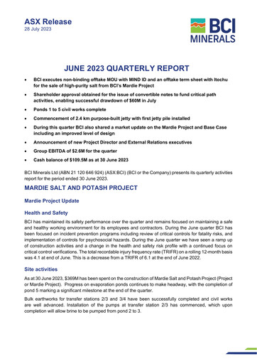 Thumbnail BCI Minerals Limited Quarterly Report 2023-q4