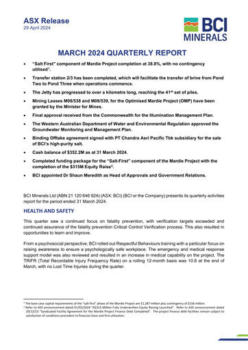 Thumbnail BCI Minerals Limited Quarterly Report 2024-q3