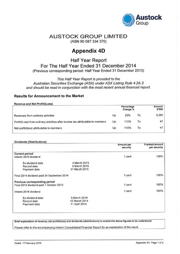 Thumbnail Generation Development Group Financial Report 2015-h1