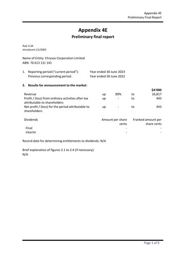 Thumbnail Chrysos Corporation Limited Financial Report 2023