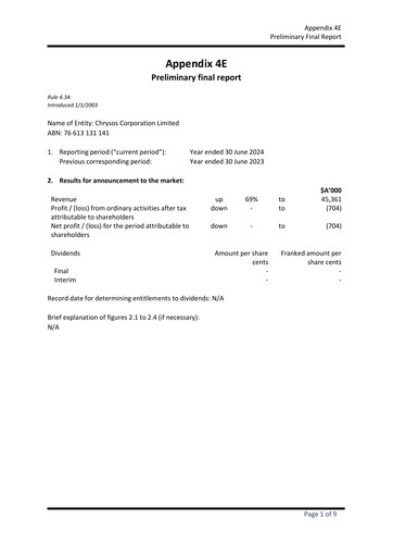 Thumbnail Chrysos Corporation Limited Financial Report 2024