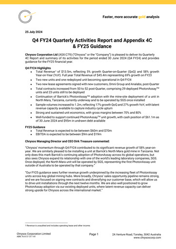 Thumbnail Chrysos Corporation Limited Quarterly Report 2024-q4