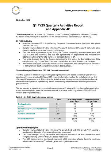 Thumbnail Chrysos Corporation Limited Quarterly Report 2025-q1