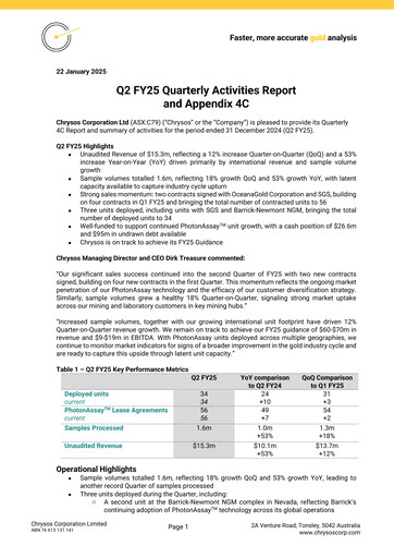 Thumbnail Chrysos Corporation Limited Quarterly Report 2025-q2