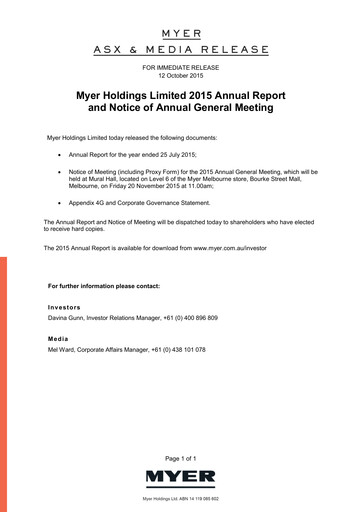 Thumbnail Myer Holdings Annual Report 2015
