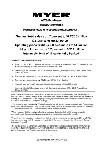 Thumbnail Myer Holdings Half-year Report 2013-h1