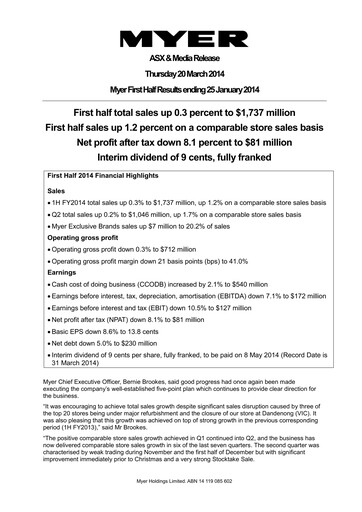 Thumbnail Myer Holdings Half-year Report 2014-h1