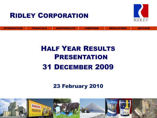 Thumbnail Ridley Corporation Half-year Report 2010-h1